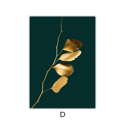 Abstract Tropical Botany Golden Leaves Wall Art Fine Art Canvas Prints Pictures For Living Room Dining Room Light Luxury Home Decor