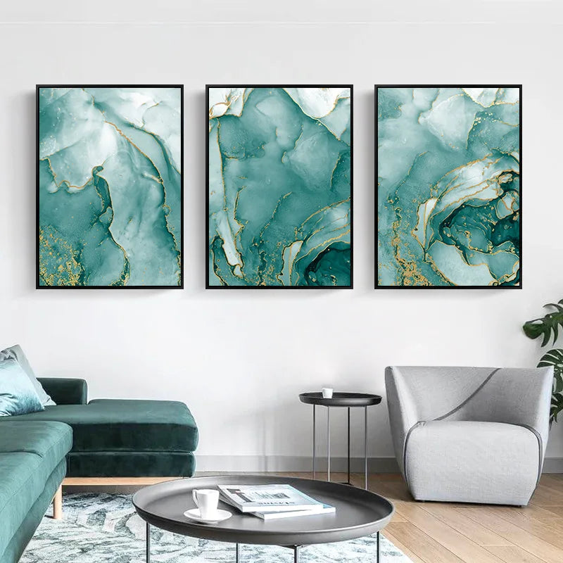 Modern Abstract Aqua Liquid Marble Prints Wall Art Fine Art Canvas Prints Pictures For Living Room Dining Room Home Office Decor