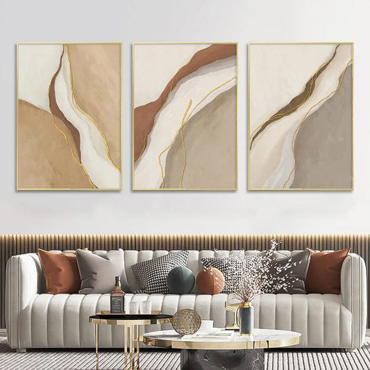 Neutral Shades Brown Beige Abstract Geomorphic Design Wall Art Fine Art Canvas Prints Nordic Pictures For Living Room Home Office Art Decor