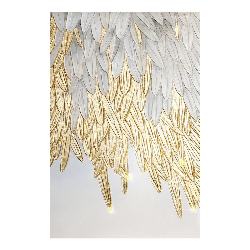 Modern Abstract Golden Feather Design Wall Art Fine Art Canvas Prints Picture For Luxury Living Room Bedroom Entranceway Foyer Art Decor