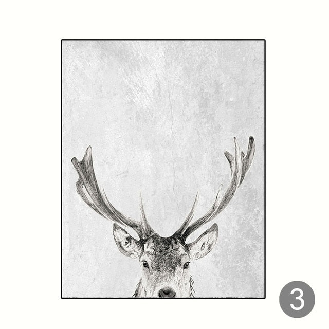 Black And White Scandinavian Winter Wall Art Woodland Nature Deer Silver Birch Forest Fine Art Canvas Prints For Living Room Dining Room Decor