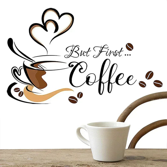 But First Coffee Wall Decal For Cafe Creative DIY Peel And Stick Removable PVC Vinyl Wall Sticker For Kitchen Dining Room Coffee Shop Decor