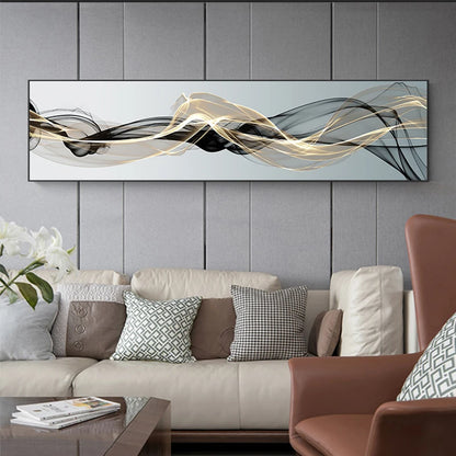 Abstract Flux Modern Industrial Wall Art Fine Art Canvas Print Black Yellow Wide Format Picture For Loft Living Room Home Office Interior Wall Art Decor