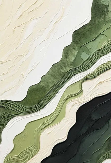 Large Format Abstract Wall Art Fine Art Canvas Prints Green Beige Golden Flowing Textural Design Pictures For Modern Apartment Living Room Foyer Art Decor