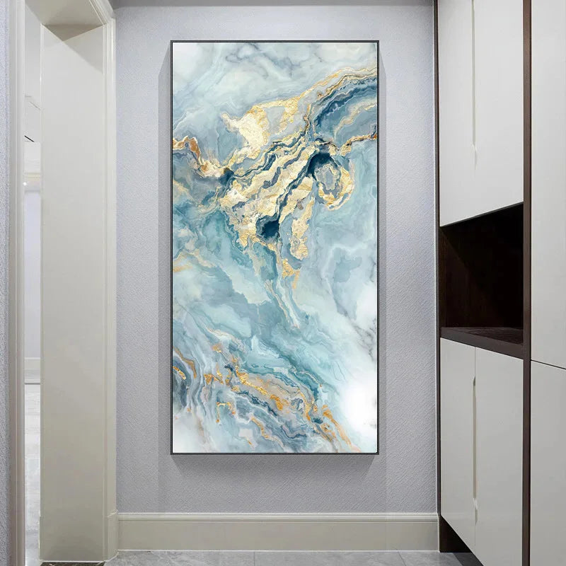 Blue Golden Liquid Marble Essence Wall Art Fine Art Canvas Prints Pictures For Modern Apartment Luxury Living Room Art Decor