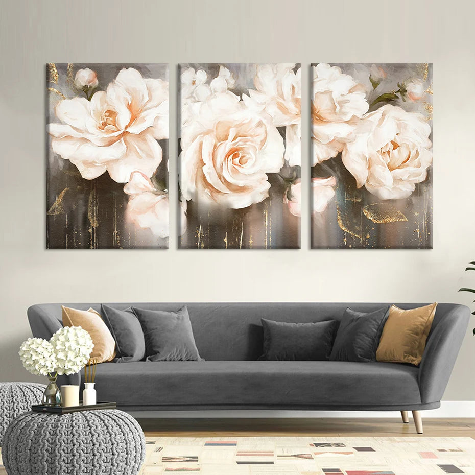 Pink Beige Petals Big Floral Wall Art Fine Art Canvas Prints Elegant Abstract Botanical Pictures For Living Room Bedroom Art Decor