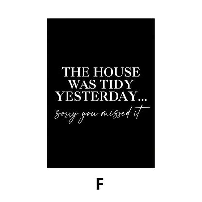Our Happy Place Letters and Quotes Family Wall Art Fine Art Canvas Prints Simple Stylish Black White Posters Prints For Living Room Decor