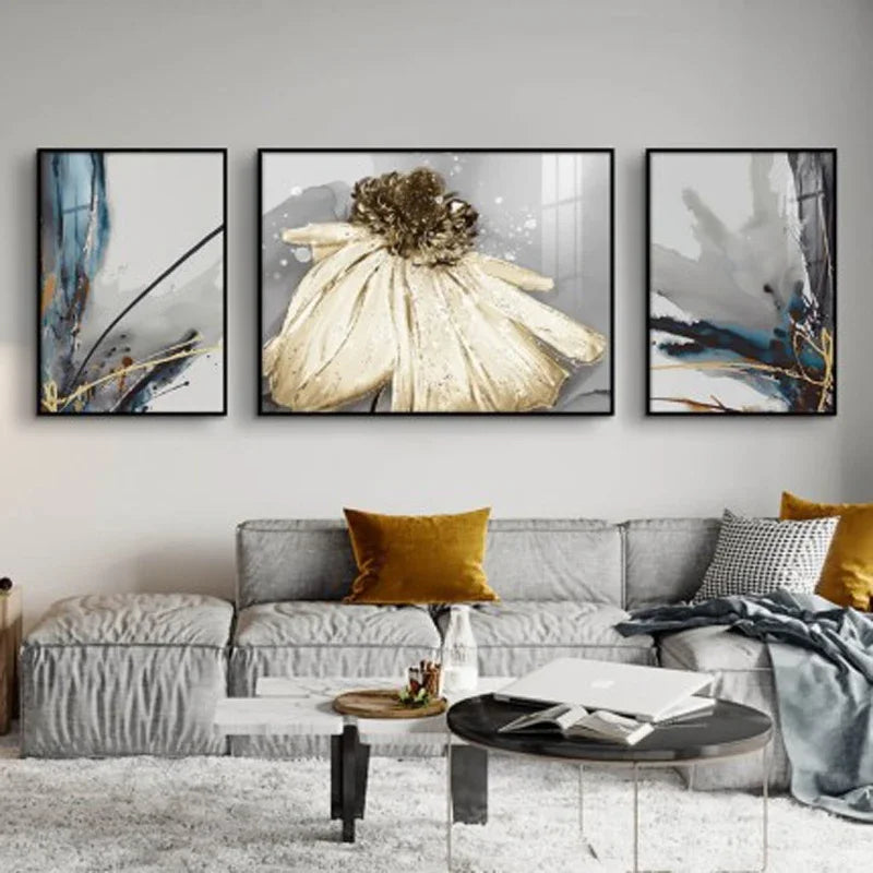 Modern Botanical Floral Wall Art Fine Art Canvas Prints Blue Gray Abstract Pictures For Living Room Bedroom Wall Art Decor