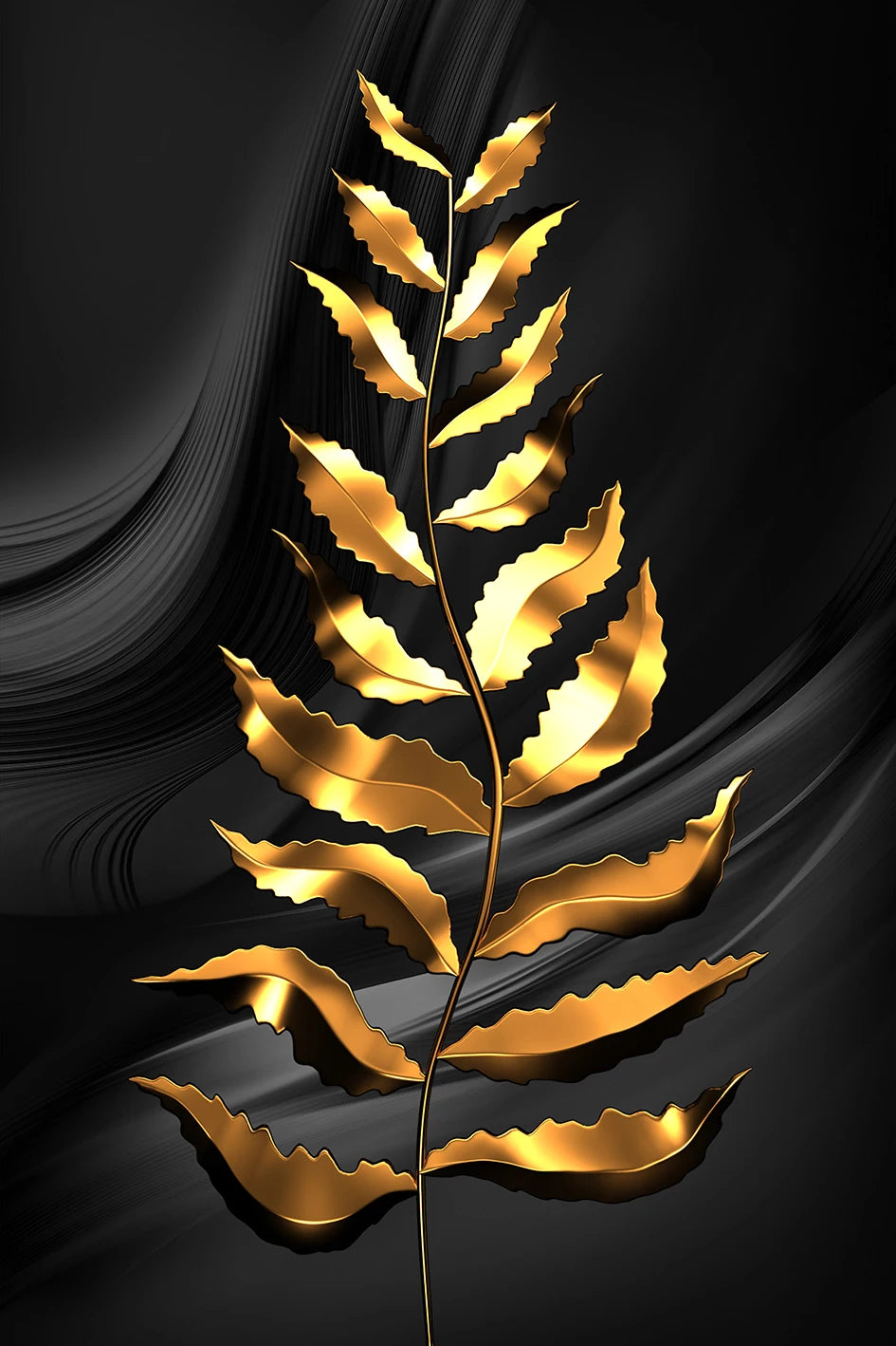 * Featured Sale * Exotic Tropical Botanical Black Golden Leaves Wall Art Fine Art Canvas Prints Pictures For Luxury Living Room Bedroom Boutique Hotel Decor