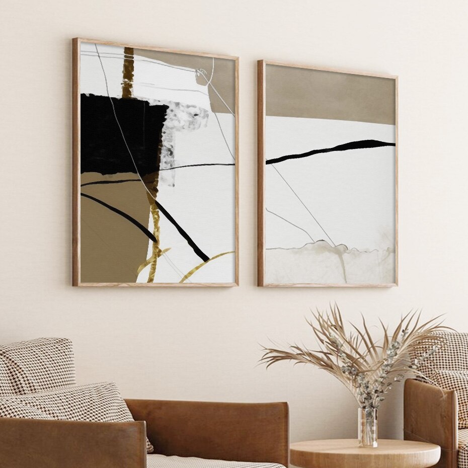 Modern Abstract Light Luxury Color Black Beige Black Wall Art Fine Art Canvas Prints For Contemporary Loft Living Room Home Office Decor