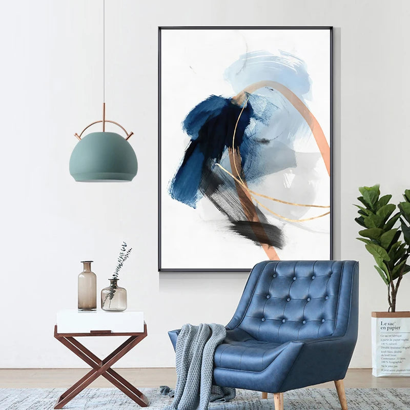 Modern Abstract Thick Brush Wall Art Fine Art Canvas Prints Blue Beige With Hints Of Orange Golden Nordic Pictures For Living Room Decor