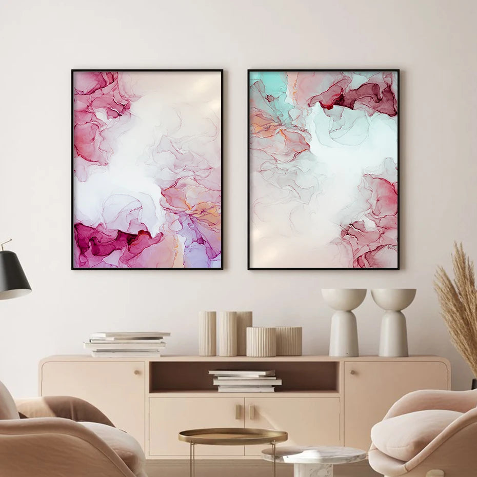 Abstract Minimalist Pink Ink Marble Print Wall Art Fine Art Canvas Prints Pictures For Living Room Bedroom Hotel Room Art Decor