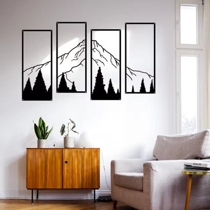 Set of 4Pcs Forest Mountain Landscape Iron Art Wall Art 3D Metal Wall Decor For Living Room Dining Room Creative Nordic Home Decor