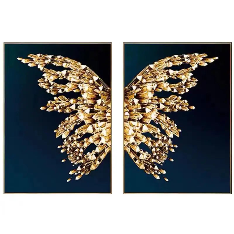 * Featured Sale * Golden Butterfly Wings Boutique Abstract Wall Art Fine Art Canvas Prints Modern Pictures For Luxury Living Room Bedroom Stylish Glamour Home Decor