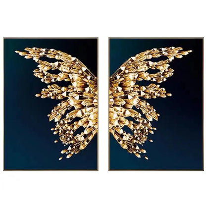 Golden Butterfly Wings Boutique Abstract Wall Art Fine Art Canvas Prints Modern Pictures For Luxury Living Room Bedroom Stylish Glamour Home Decor