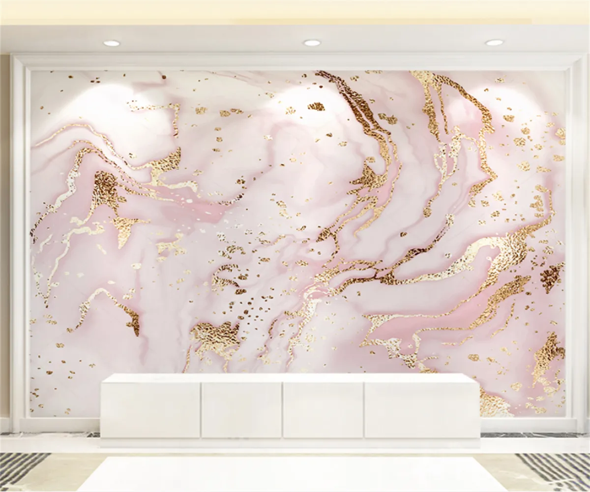 Golden Pink Liquid Marble Nordic Wall Mural Big Size Abstract Wall Painting Fresco Wall Covering Wallpaper For Modern Living Room Home Decor