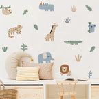 Cartoon Jungle Animals Nursery Wall Stickers Hippo Lion Zebra Giraffe Removable Peel & Stick Vinyl Wall Decals For Creative Kid's Room Decor