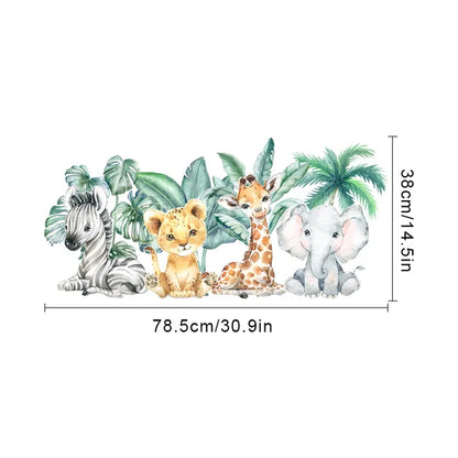 Cartoon Jungle Animals Leaves Watercolor Vinyl Wall Stickers for Kids Room Baby Nursery Room Decoration Elephant Giraffe Sticker