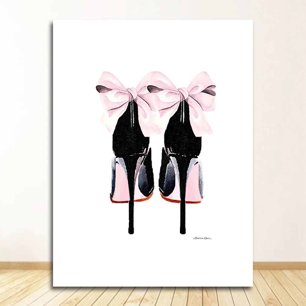 Black Pink Paris Perfume Lipstick Heels Wall Art Fine Art Canvas Prints Chic Fashion Pictures For Living Room Bedroom Boutique Salon Art Decor 2025