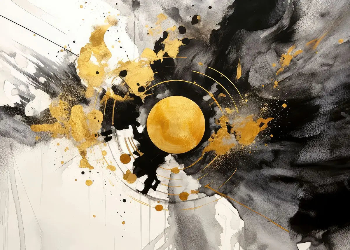 Modern Flowing Geometry Black Golden Abstract Wall Art Fine Art Canvas Prints Pictures For Living Room Dining Room Home Office Decor