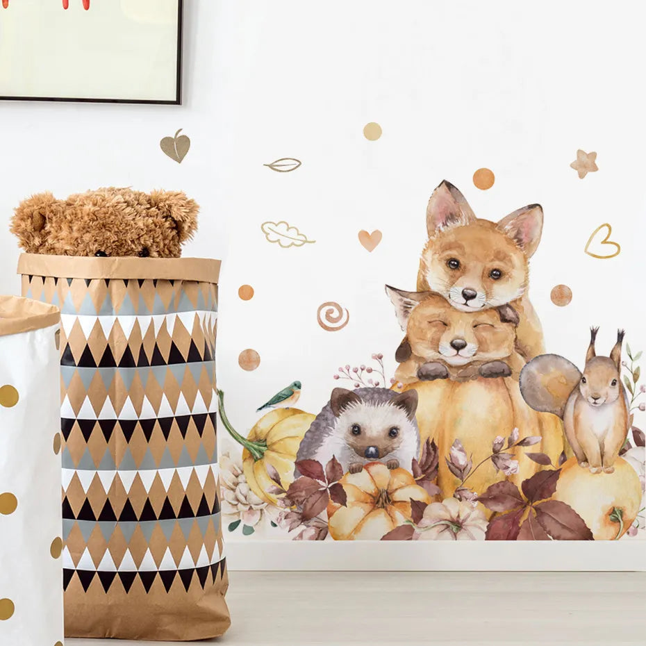 Cute Fox Hedgehog Squirrel Woodland Animals Wall Stickers For Children's Nursery Room Removable Peel & Stick Decals For Creative DIY Decor