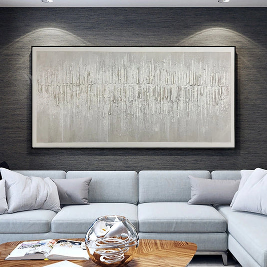* Hand Painted * Large Format Abstract Minimalist Black White Textured Oil Painting For Urban Apartment Living Room Contemporary Home Office Decor - Hand Painted Oil Painting On Canvas (Unframed)