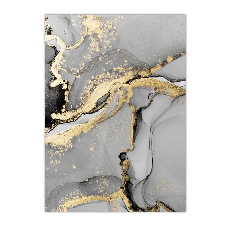 Set of 3Pcs Chic Golden Grey Marble Print Wall Art Fine Art Canvas Prints Trendy Abstract Pictures For Modern Apartment Living Room Bedroom Art Decor