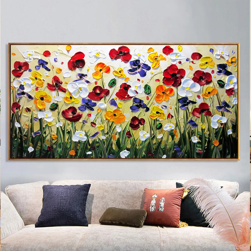 Modern Abstract Floral Oil Painting Fine Art Canvas Print Large Format Wall Art White Petal Flower Pictures For Living Room Bedroom Art Decor