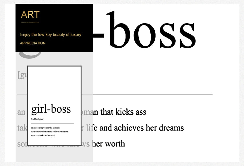 Fashion Girl Boss Definition Poster Wall Art Fine Art Canvas Print Modern Typographic Inspirational Wall Decor For Bedroom Living Room Decor