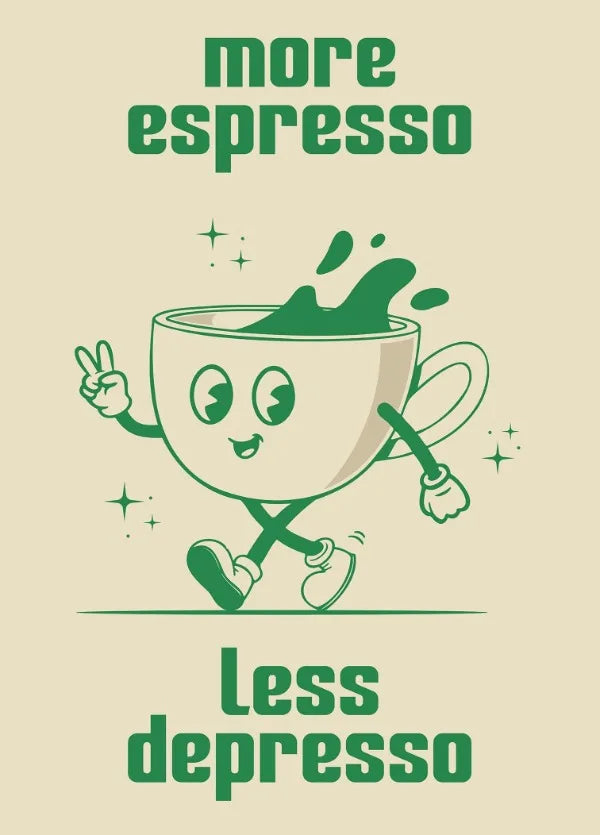 Retro Coffee Quote Canvas – Fun Kitchen Wall Art with Cartoon Characters & Espresso Humor 2025