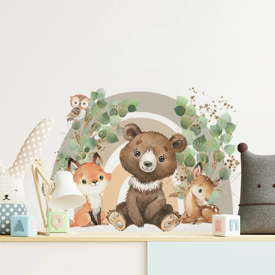 Woodland Animals Garden Rainbow Wall Sticker For Children's Nursery Removable Peel & Stick PVC Wall Decal For Creative DIY Home Decor