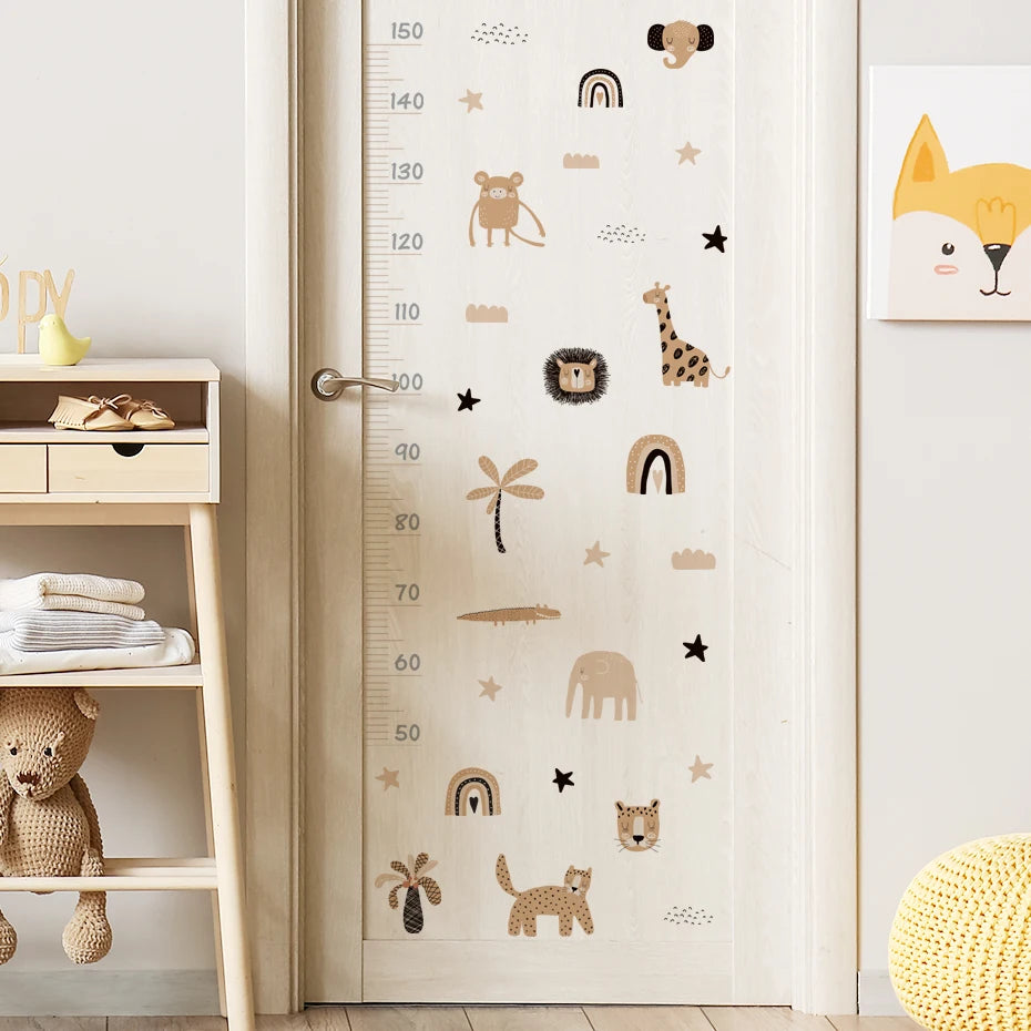 Cute Woodland Animals Height Measurement Wall Sticker For Nursery Room Removable Peel & Stick PVC Wall Decal For Creative Kid's Room Decor