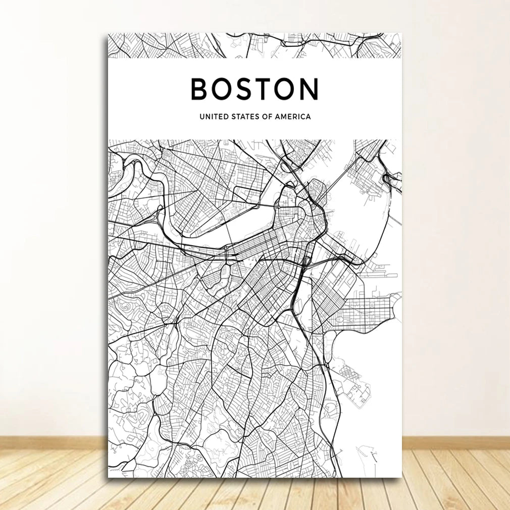 London Paris New York Amsterdam City Map Wall Art Fine Art Canvas Prints Black White Posters Pictures For Living Room Home Office Decor