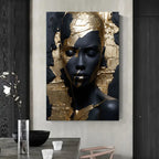 Modern Abstract Black Golden Woman Portrait Wall Art Fine Art Canvas Print Pictures For Entrance Foyer Reception Hallway Light Luxury Home Decor