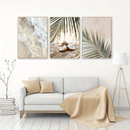 * Featured Sale * Set of 3Pcs White Waves Tranquil Beach Tropical Palm Leaves Wall Art Fine Art Canvas Prints Pictures Of Calm For Living Room