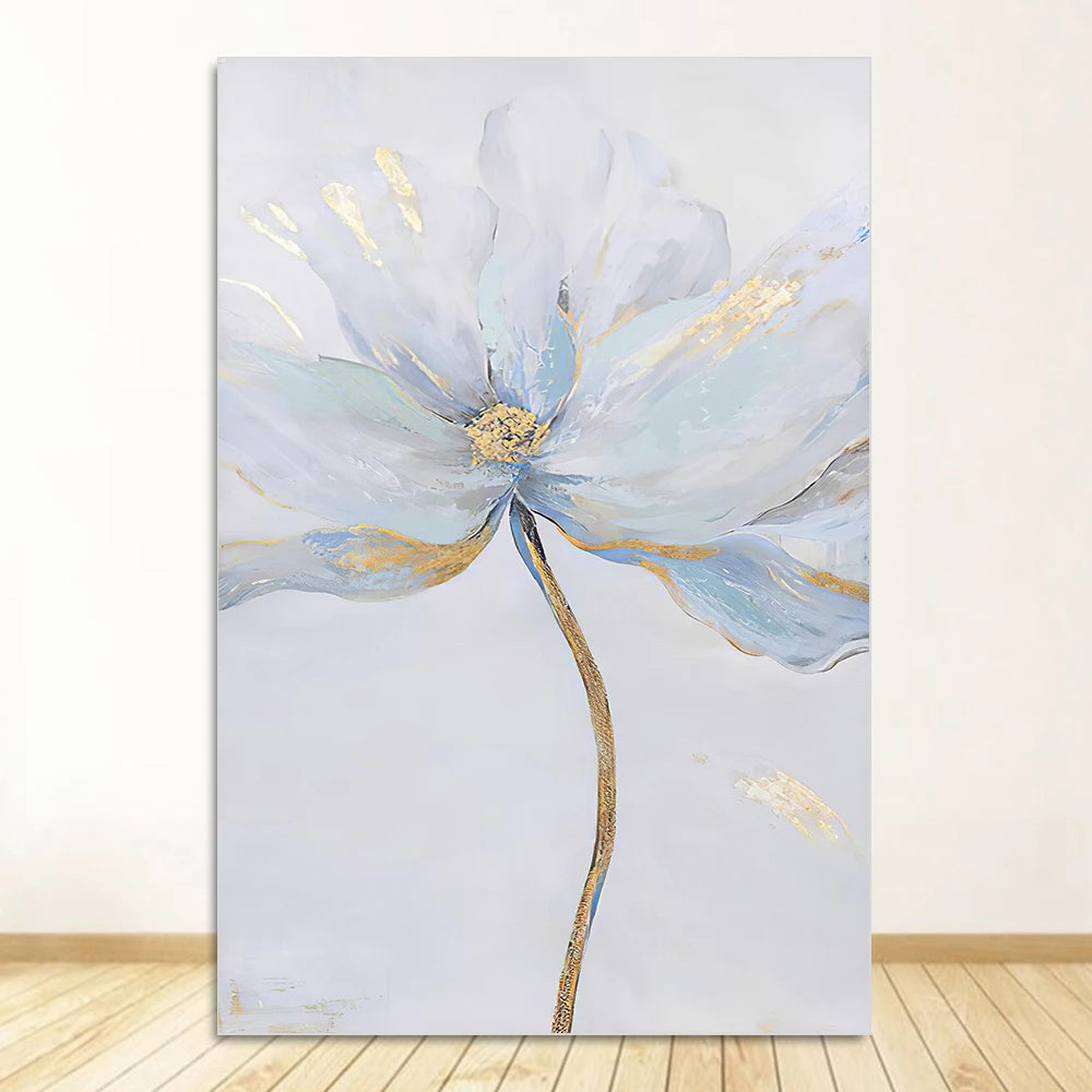 Simple Blue Floral Wall Art Fine Art Canvas Prints Modern Abstract Botanical Pictures For Living Room Bedroom Contemporary Home Decor