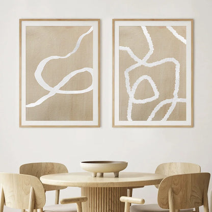 White Beige Minimalist Line Sketch Abstract Wall Art Fine Art Canvas Prints Pictures For Living Room Bedroom Modern Scandinavian Home Interior Decor