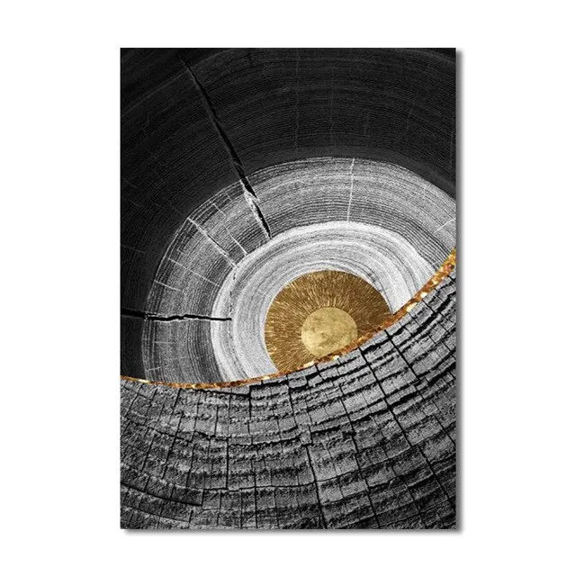Golden Black Wood Tree Rings Wall Art Fine Art Canvas Prints Modern Abstract Pictures For Urban Loft Luxury Living Room Decor
