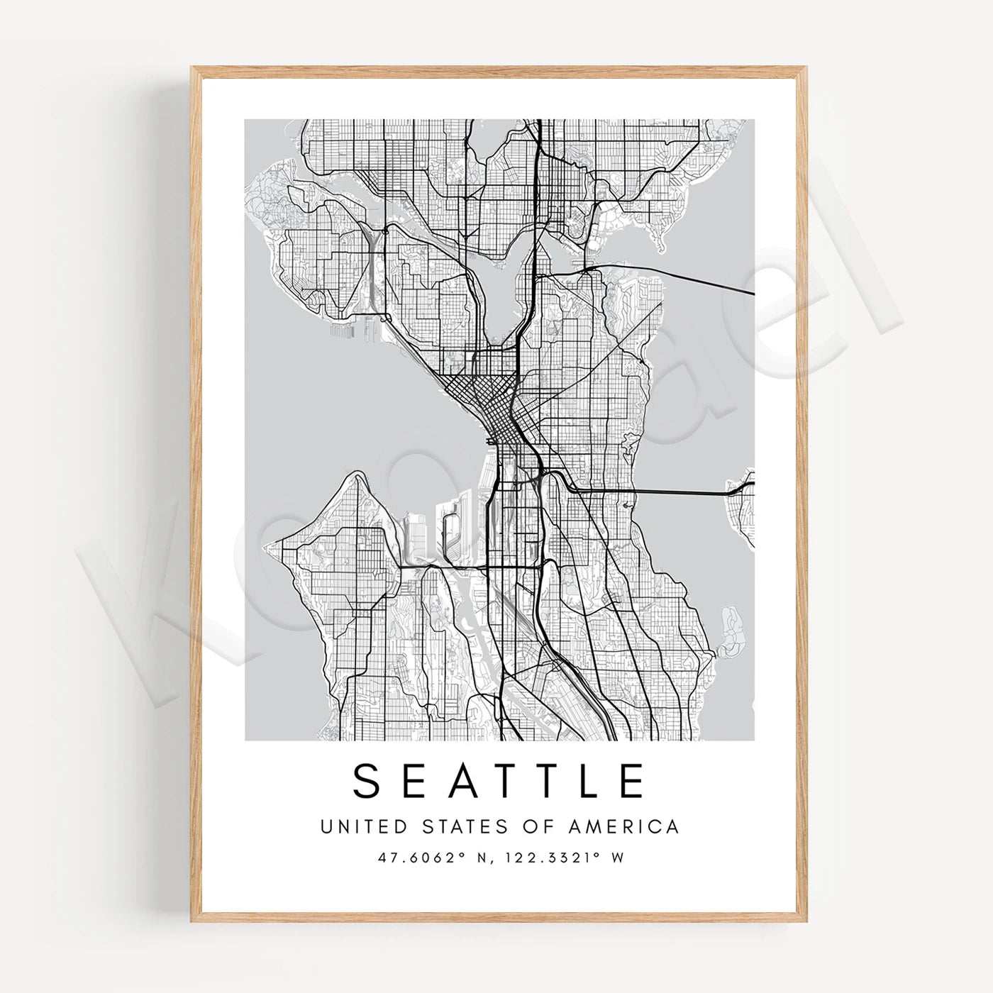 Seattle City Map Posters Wall Map Wall Art Black White Fine Art Canvas Prints Stylish Minimalist Posters For Home/Office
