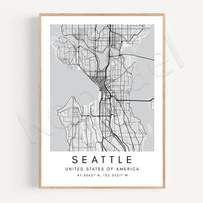Seattle City Map Posters Wall Map Wall Art Black White Fine Art Canvas Prints Stylish Minimalist Posters For Home/Office