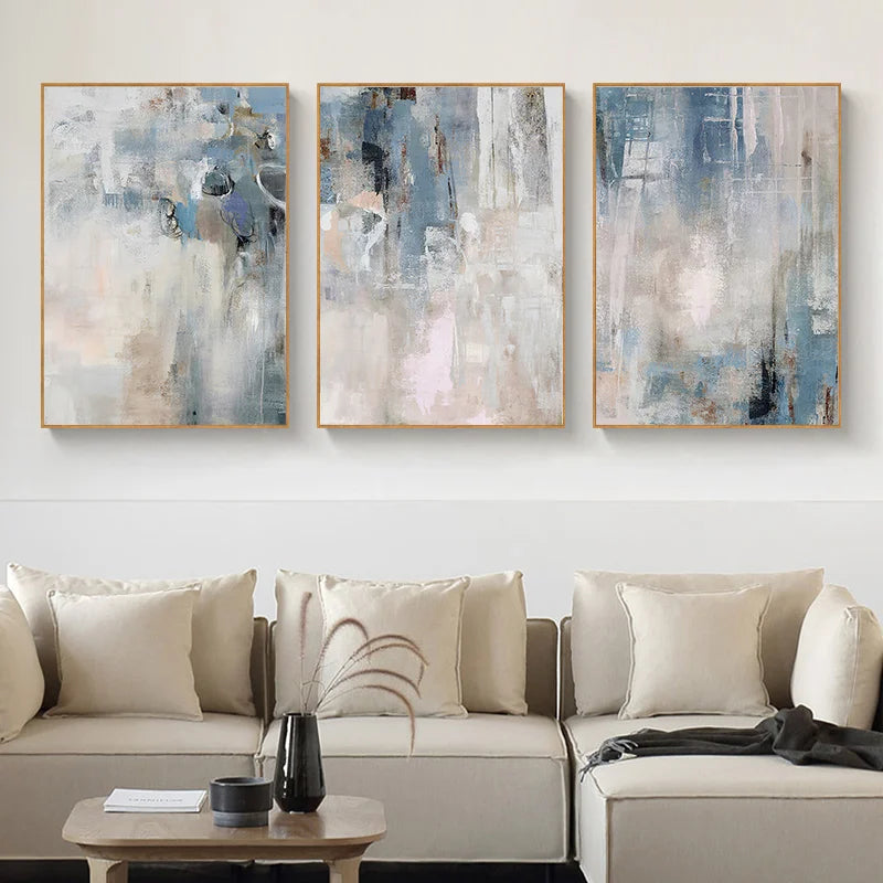 Shades Of Blue Gray Beige Abstract Wall Art Fine Art Canvas Prints Pictures For Living Room Contemporary Art For Modern Interiors