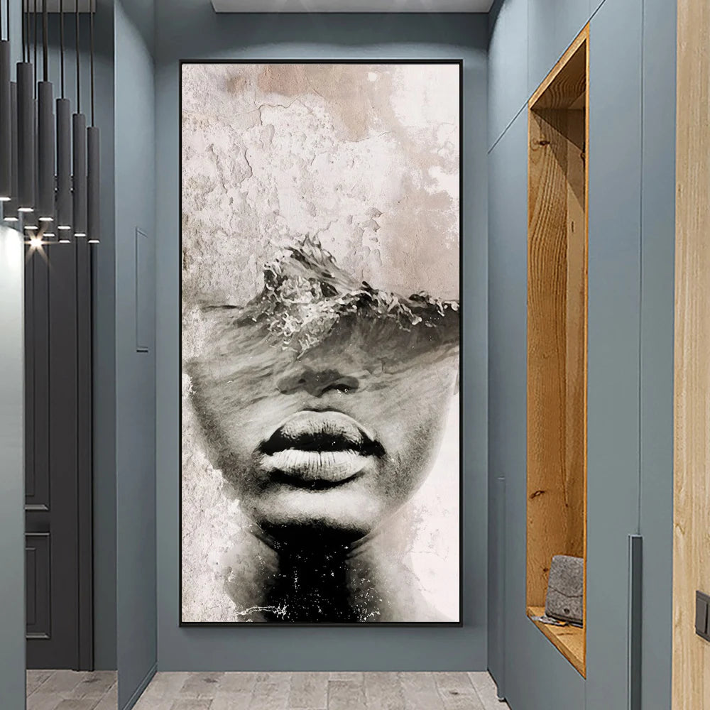 Modern Abstract Portrait Superimposition Landscape Wall Art Fine Art Canvas Prints Black White Pictures For Modern Living Room Entranceway Foyer Art Decor (Unframed)