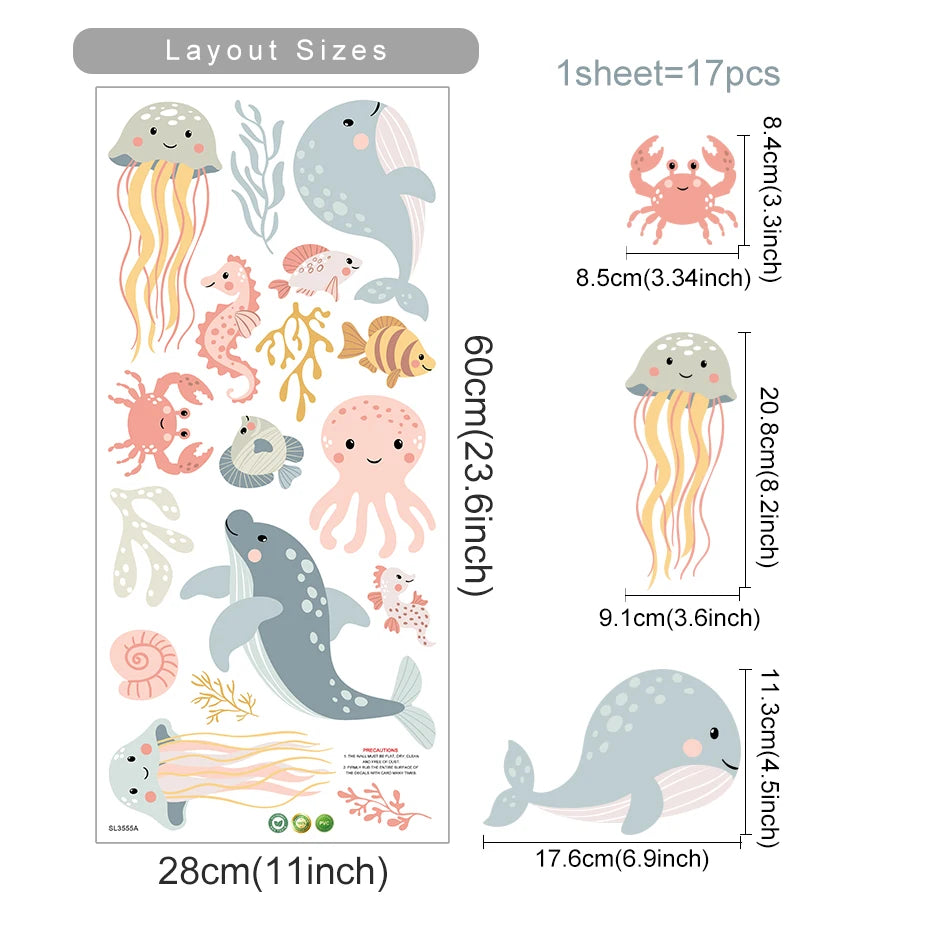Ocean Dreams Watercolor Nursery Wall Decals – Gentle Marine Life & Underwater Creatures Wall Stickers for Baby’s Nursery Room Children’s Bedroom Wall Decorations