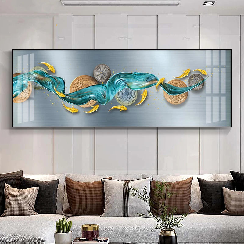 Auspicious Feng Shui Abstract Golden Fish Wall Art Fine Art Canvas Prints Wide Format Pictures For Living Room Above The Sofa Art For Above The Bed