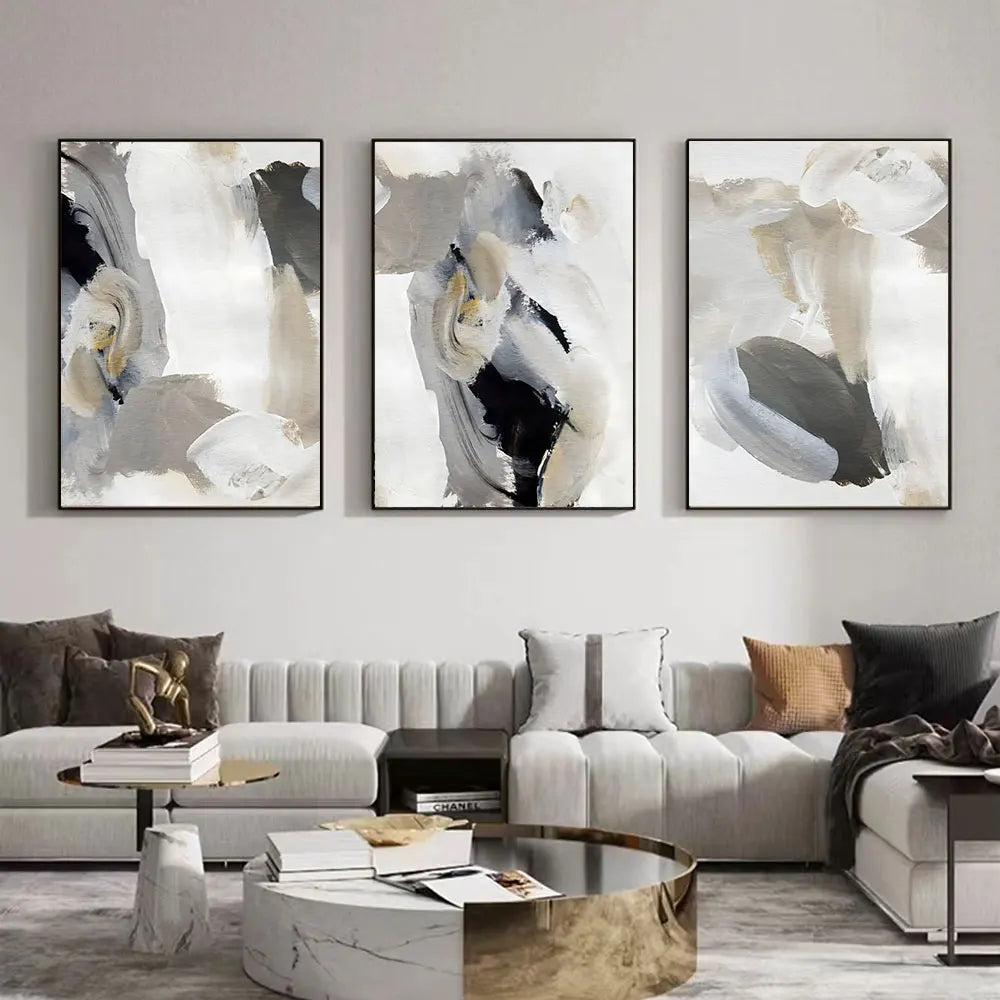 * Featured Sale * Abstract Brush Strokes Black White & Gray Wall Art Fine Art Canvas Prints Nordic Pictures For Modern Apartment Wall Decor