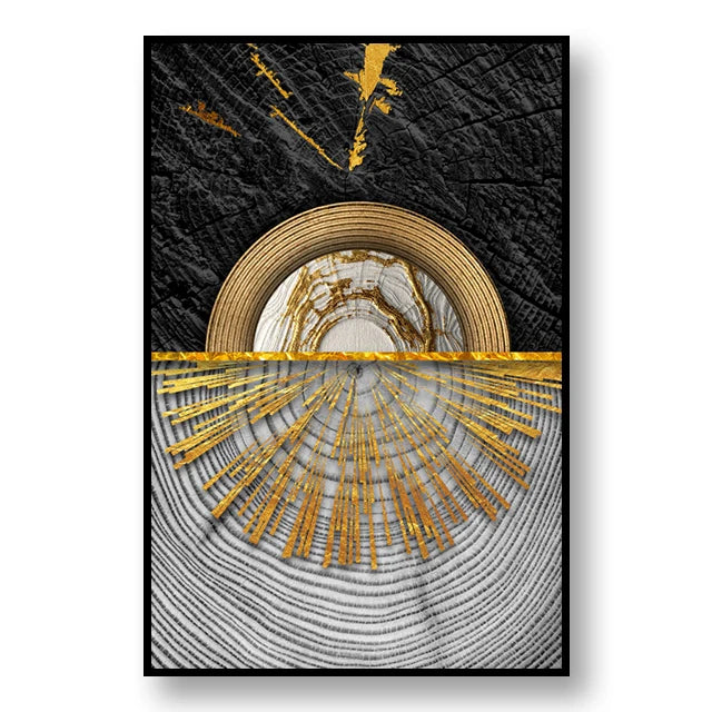 Abstract Black Golden Tree Rings Wall Art Fine Art Canvas Prints Light Luxury Pictures For Living Room Foyer Entranceway Reception Room Art Decor