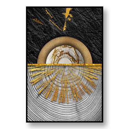 Abstract Black Golden Tree Rings Wall Art Fine Art Canvas Prints Light Luxury Pictures For Living Room Foyer Entranceway Reception Room Art Decor