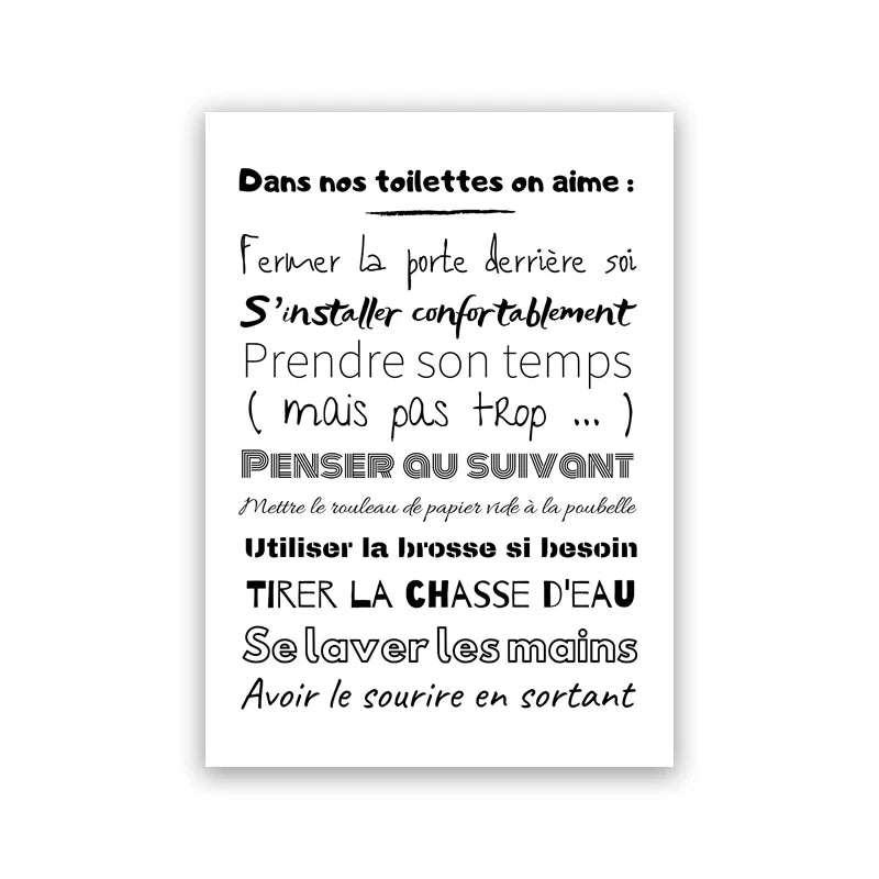 French Quotes Amusing Bathroom Rules WC Wall Art Fine Art Canvas Prints Typographic Quotations Black White Pictures Posters For Bathroom Toilet Room WC Wall Decor 2025