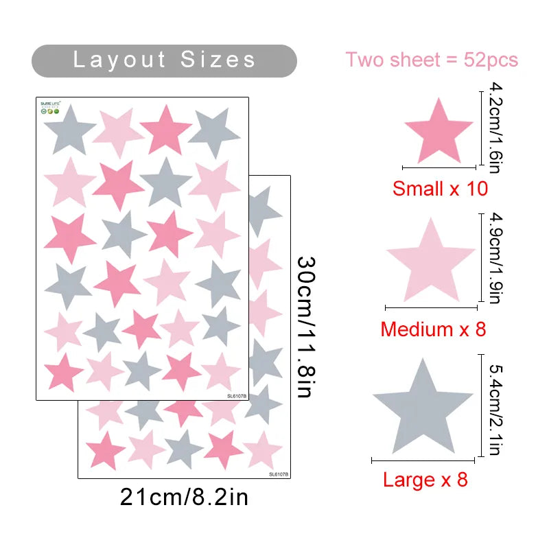 Little Stars Wall Stickers For Nursery Room Wall Decor Removable PEel & Stick PVC Wall Stickers For Kid's Room Bedroom Wall Creative DIY Home Decor