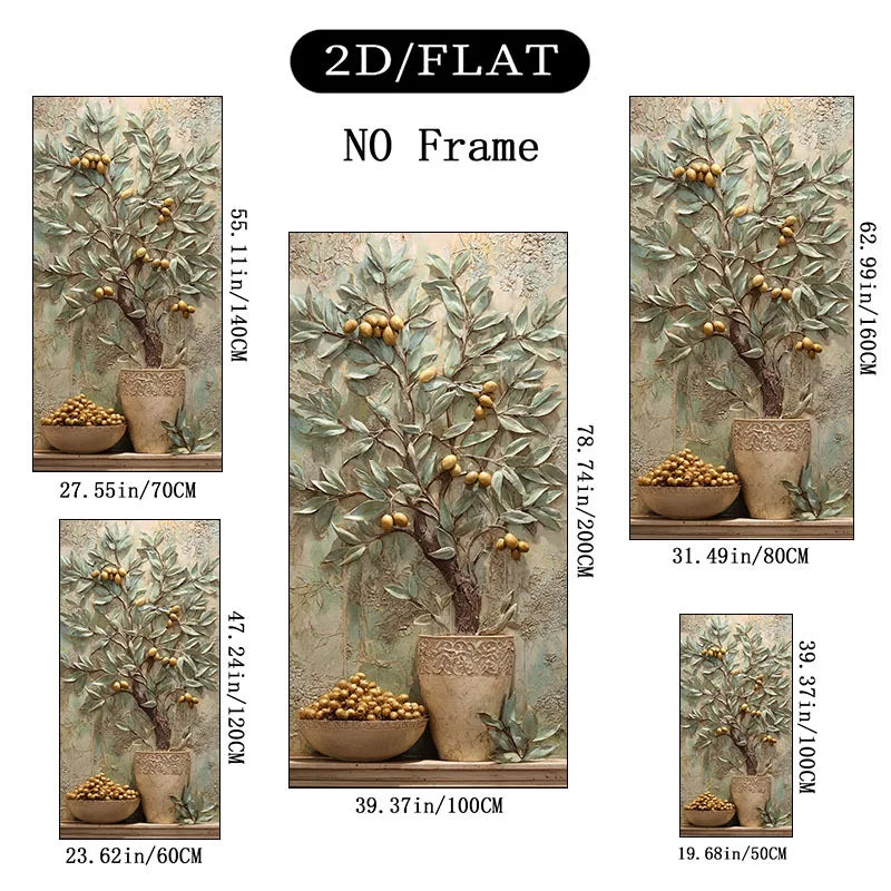 Golden Olive Tree Mediterranean Still Life Wall Art Fine Art Canvas Print Modern Botanical Artwork For Kitchen Foyer Decor